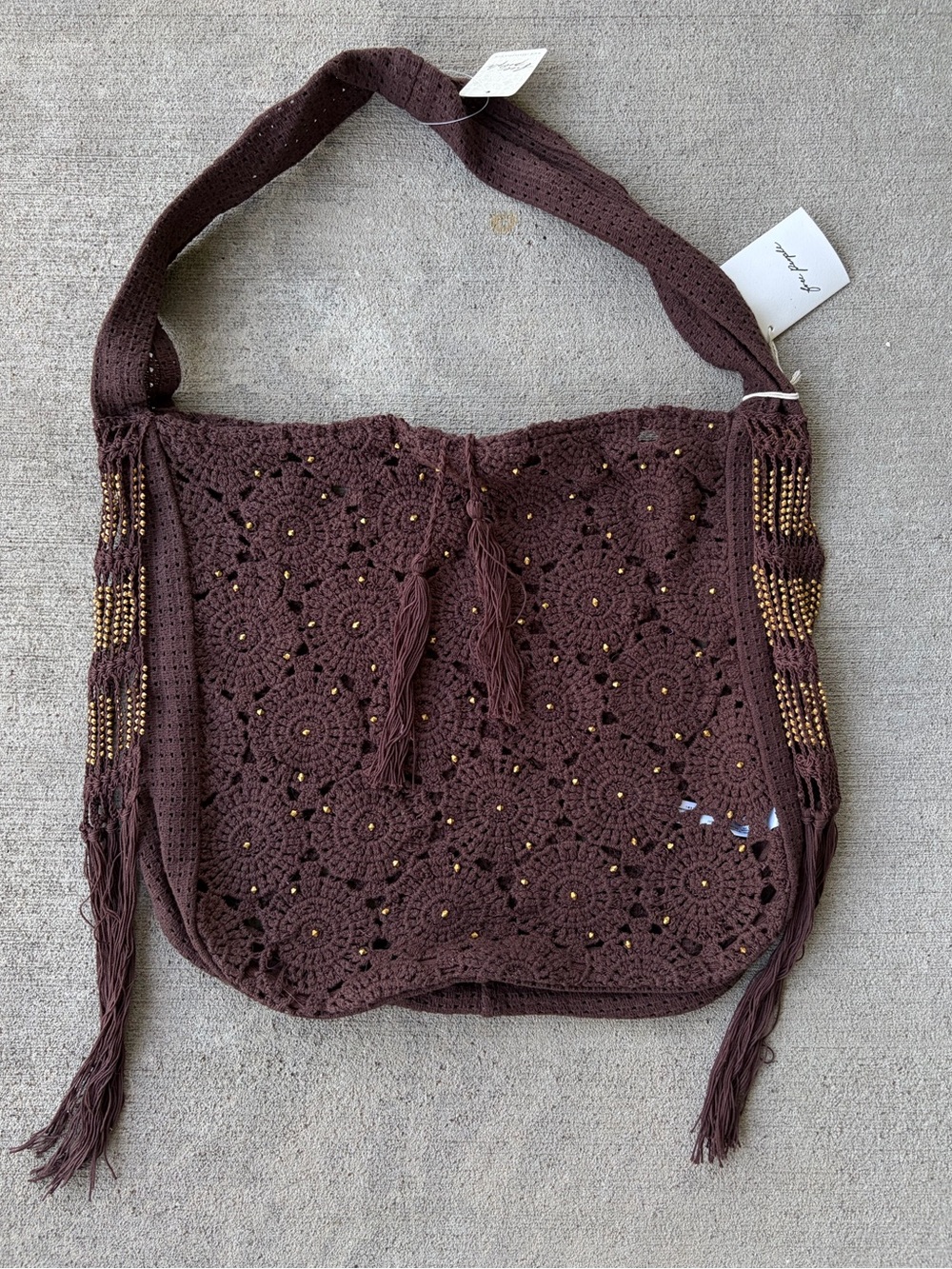 Free people sunrise to sunset crochet tote brown gold shoulder bag purse NWT - Picture 5 of 7